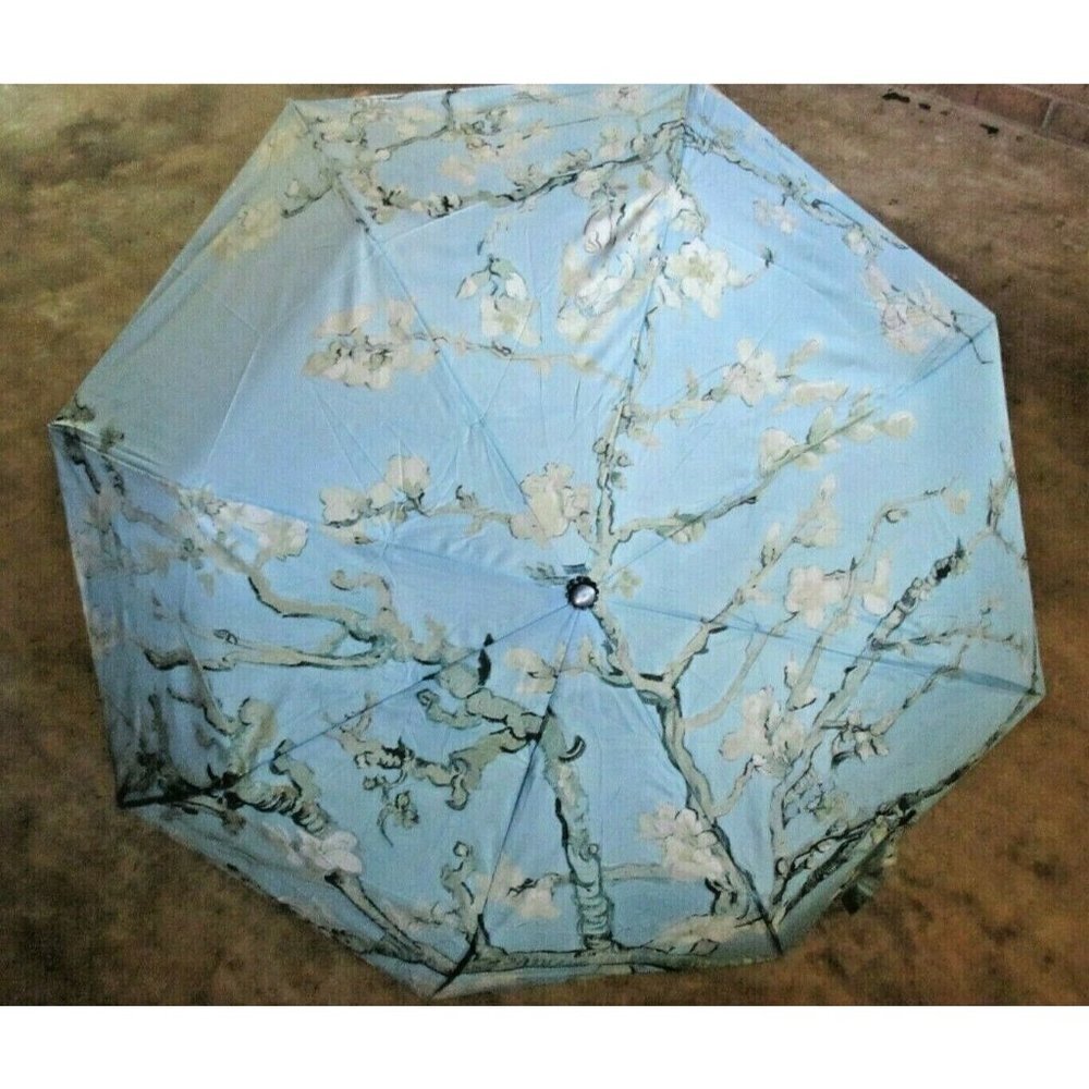 COPY - Almond Blossoms Van Gogh Print Compact Travel Umbrella Black Blue NWT Fr… - Picture 1 of 9